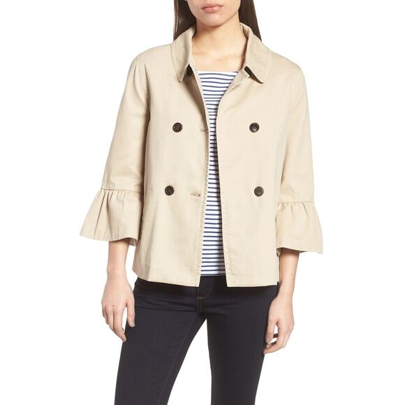 Draper James Casual Peplum Sleeve Utility Jacket Khaki Size 12 - Picture 2 of 8